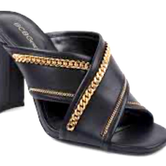 BCBGeneration WABBI BLACK LEATHER CHAIN DETAIL SLIDE-IN MULE HEELS NWOB SZ 5.5 - Picture 5 of 6